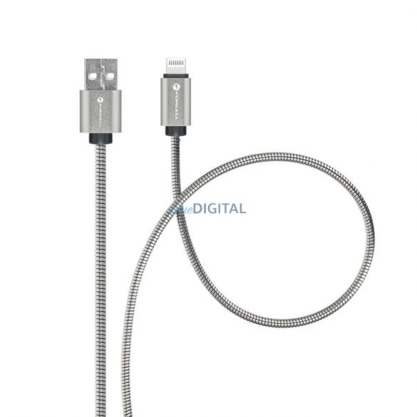 Cablu FORCELL USB la iPhone Lightning 8 pini 2,4A 12W Metal C236 1m argintiu