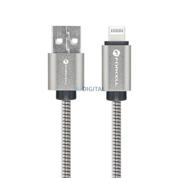 Cablu FORCELL USB la iPhone Lightning 8 pini 2,4A 12W Metal C236 1m argintiu