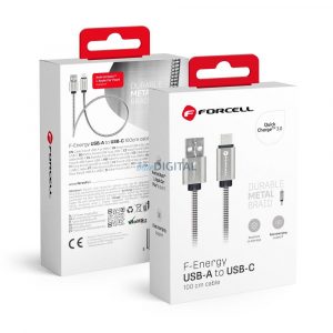 Cablu FORCELL USB la Typ C 2.0 2,4A Metal C234 1m argintiu