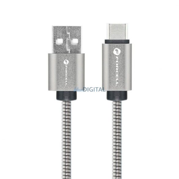 Cablu FORCELL USB la Typ C 2.0 2,4A Metal C234 1m argintiu