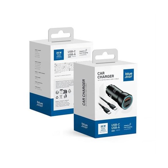 Încărcător auto Blue Star 25W (PD, QC 3.0, AFC) cu priză USB tip C i kablem C-C 60W