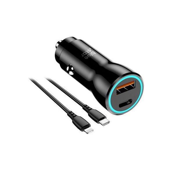 Încărcător auto Blue Star 25W (PD, QC 3.0, AFC) cu priză USB C și cablu de date USB C la Lightning 3A