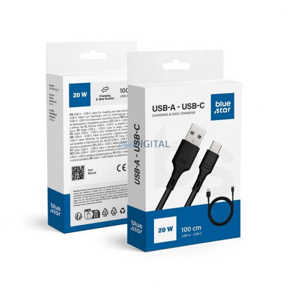 Cablu de date Blue Star - USB A la USB C 3A - negru