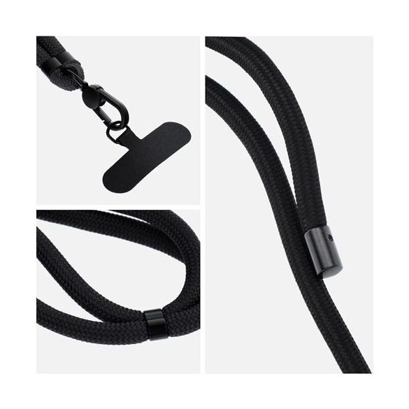 Pandantiv SWING (8mm) pentru telefon cu lungime reglabilă / lungime cablu 165cm (max 82,5cm în buclă) / pe umăr sau gât - negru