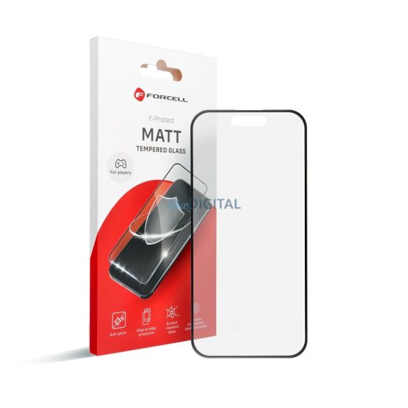 Sticlă temperată Forcell Matt Glass cu finisaj negru pentru iPhone 15 Plus