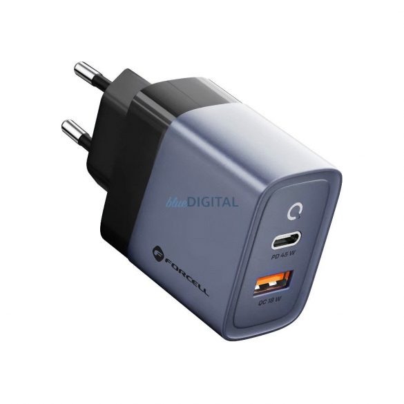 Încărcător de călătorie Forcell F-Energy cu prize USB C și USB A - 4A 45W cu funcție PD și Quick Charge 4.0