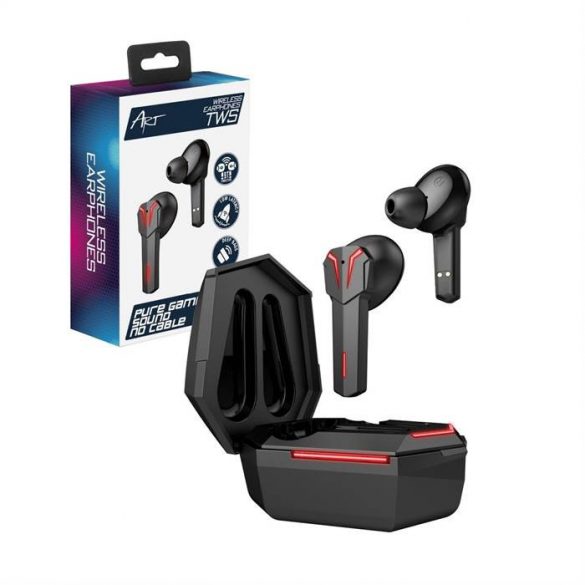 Căști Bluetooth TWS ART AP-TW-G10 GAMING cu microfon și stație de andocare cu tip C negru