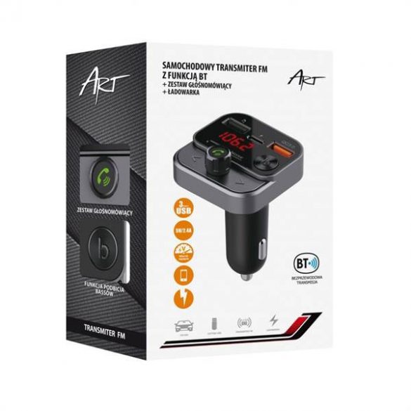 Transmițător FM MP3 bluetooth 5.0 + USB A QC3.0 + Tip C (total 30W) ART FM-84B