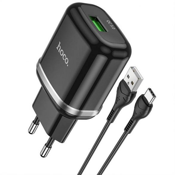 Încărcător HOCO USB 3A QC3.0 Fast Charge Special Single Port cu cablu tip C N3 negru