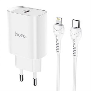 HOCO încărcător tip C PD20W încărcare rapidă Smart Charging cu cablu pentru iPhone Lightning 8-pin N14 alb