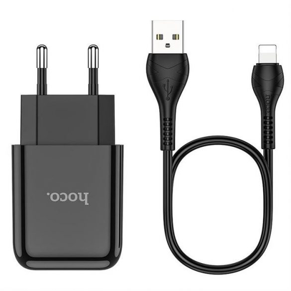 Incarcator de voiaj HOCO USB + cablu pentru Lightning 8-pini 2A N2 Vigor negru