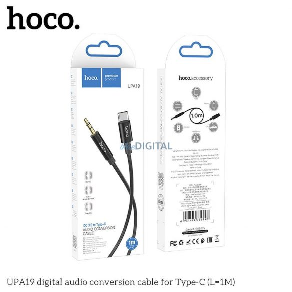 HOCO cablu AUX Audio Jack 3,5mm la Tip C UPA19 1m negru