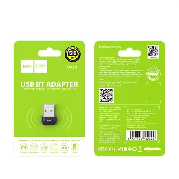 Adaptor HOCO USB A bluetooth UA18 negru