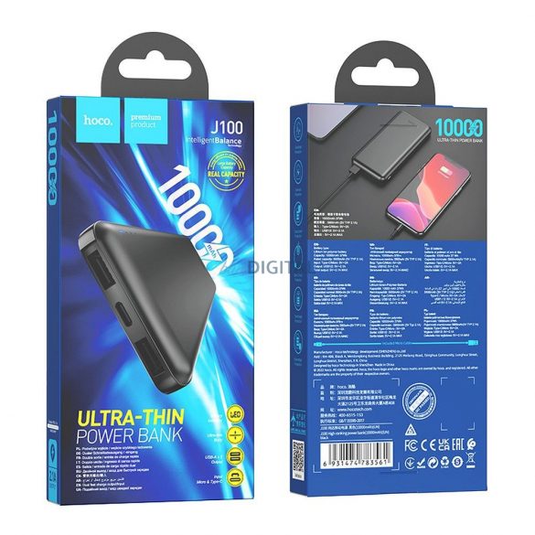 Hoco J100 powerbank 10000mAh 2.1A negru - negru