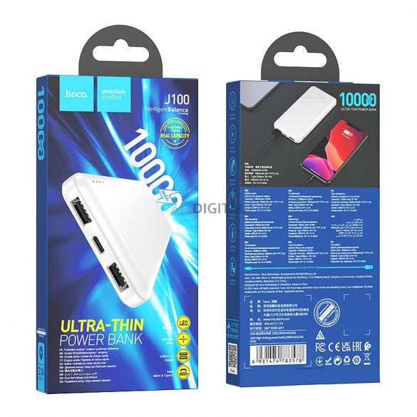 Hoco J100 powerbank 10000mAh 2.1A alb - alb