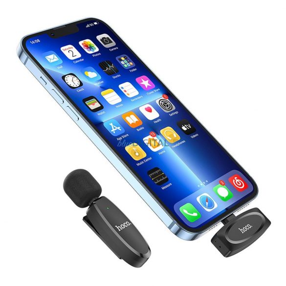 Microfon lavalier fără fir HOCO pentru iPhone Lightning 8-pin L15 negru