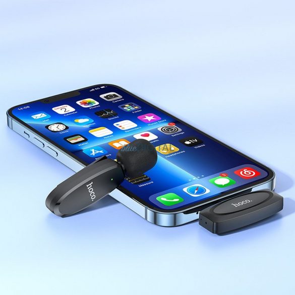 Microfon lavalier fără fir HOCO pentru iPhone Lightning 8-pin L15 negru