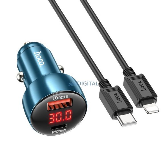 Încărcător auto HOCO USB QC 3.0 + Tip C + cablu Tip C la Tip C PD 48W Leader Z50 gri metal