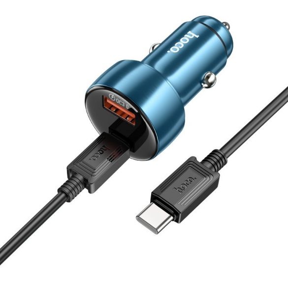 Încărcător auto HOCO USB QC 3.0 + Tip C + cablu Tip C la Tip C PD 48W Leader Z50 gri metal