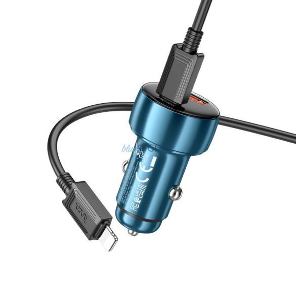 Încărcător auto HOCO USB QC 3.0 + Tip C + cablu Tip C la Tip C PD 48W Leader Z50 gri metal