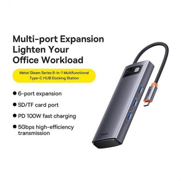 BASEUS HUB Multifuncțional 6in1 de tip C la 3x USB3.0 / PD / SD/TF gri WKWG030213/BS-OH042