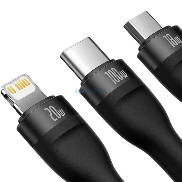 Cablu BASEUS 3in1 Tip C / USB A la Micro USB / Lightning / Tip C PD QC 5A 100W CASS030101 1,2 m negru