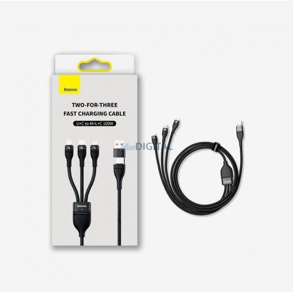 Cablu BASEUS 3in1 Tip C / USB A la Micro USB / Lightning / Tip C PD QC 5A 100W CASS030101 1,2 m negru