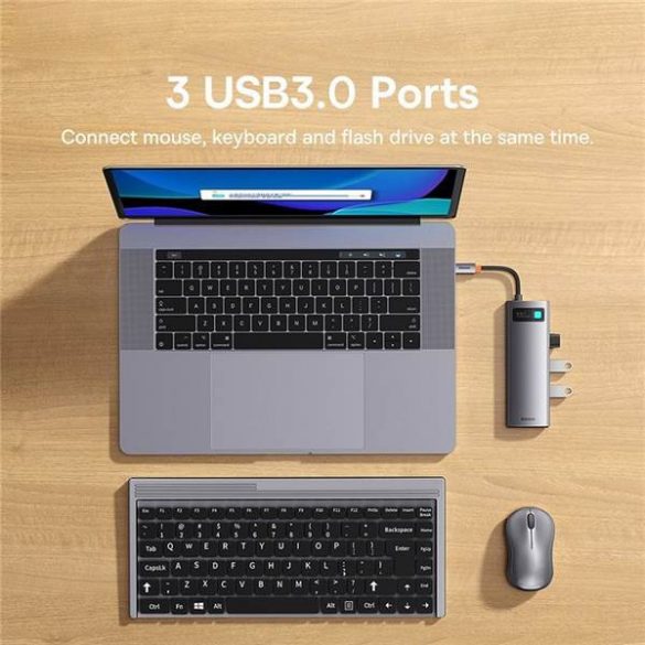 HUB BASEUS Multifuncțional 6in1 de tip C la 3x USB3.0 / PD / HDMI 4K 60Hz / RJ45 gri WKWG080013/BS-OH100