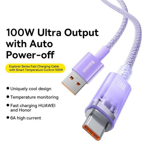 BASEUS cablu USB la tip C Power Delivery Explorer 100W 2m violet CATS010505