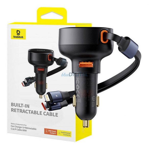 Încărcător auto BASEUS Enjoyment Pro 60W USB + cablu retractabil 2in1 (Tip-C + Lightning 8-pini) CCTXP-UCL