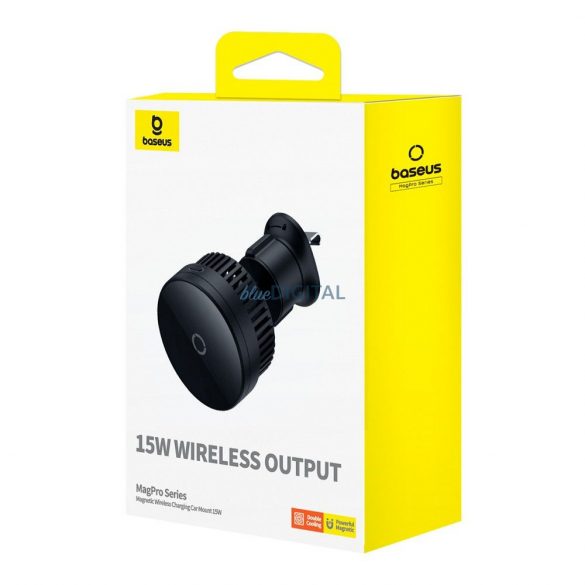 Suport auto BASEUS cu încărcare wireless pentru aerisire compatibil cu MagSafe 15W MagPro negru