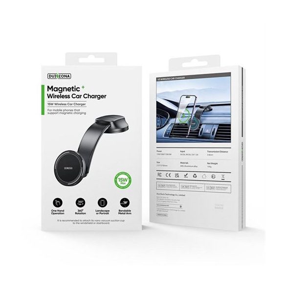 DUZZONA V3 - Suport auto pentru bord cu încărcător magnetic wireless 15W (compatibil cu MagSafe)