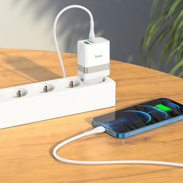 Încărcător de voiaj HOCO Tip C + USB QC3.0 cu cablu pentru iPhone Lightning 8-pini Power Delivery 30W Starter N21 alb