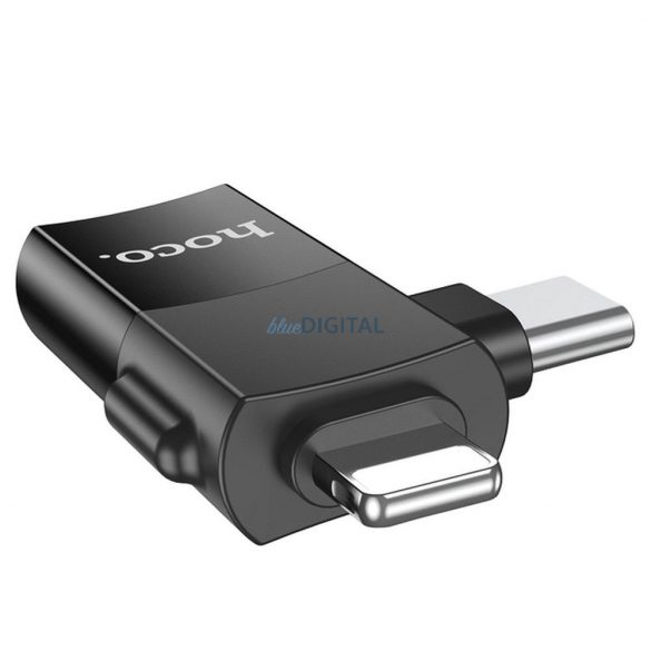 Adaptor HOCO OTG Tip C (mascul) / Lightning (mascul) la USB A (fema) 2in1 UA17 negru