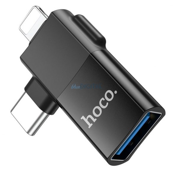 Adaptor HOCO OTG Tip C (mascul) / Lightning (mascul) la USB A (fema) 2in1 UA17 negru