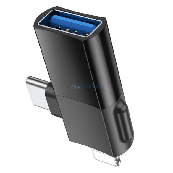 Adaptor HOCO OTG Tip C (mascul) / Lightning (mascul) la USB A (fema) 2in1 UA17 negru