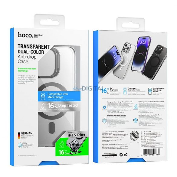 HOCO AS6 husă anti-cădere compatibilă cu MagSafe pentru IPHONE 15 transparent negru