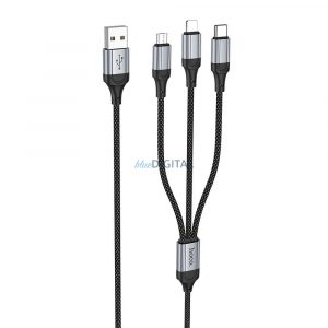 Hoco X102 Cablu USB-A - Type-C/Lightning/micro USB 2.4A 1m - negru