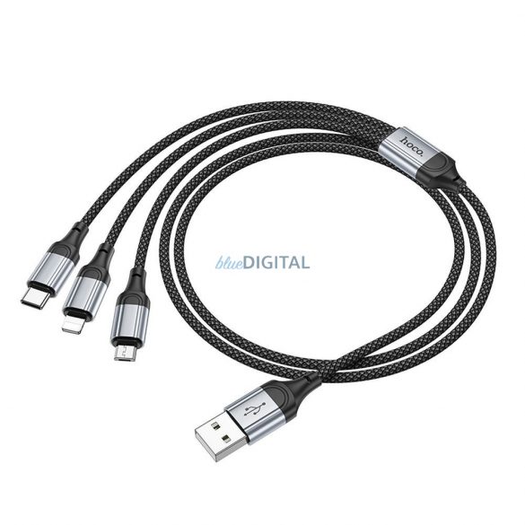 Hoco X102 Cablu USB-A - Type-C/Lightning/micro USB 2.4A 1m - negru