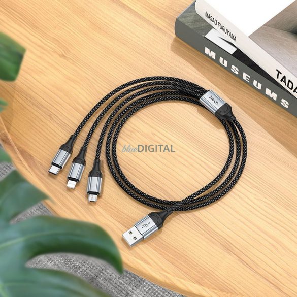 Hoco X102 Cablu USB-A - Type-C/Lightning/micro USB 2.4A 1m - negru