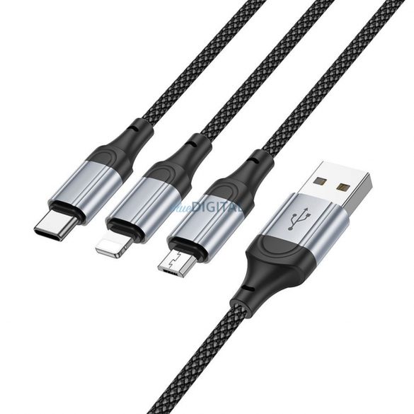 Hoco X102 Cablu USB-A - Type-C/Lightning/micro USB 2.4A 1m - negru