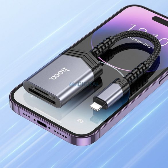 Cititor de carduri HOCO 2in1 pentru iPhone Lightning 8-pini UA25 gri