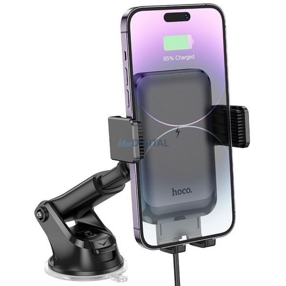 HOCO suport pentru telefonul auto la gura de aerisire + parbriz / consola centrală cu încărcare wirelles 15W Climber HW9 negru