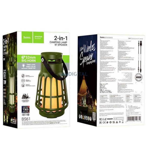 Difuzor bluetooth HOCO cu lumină de camping Wild Fun BS61 verde