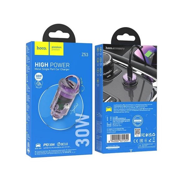 Incarcator auto HOCO Tip C PD30W Z53 SIGHT violet transparent