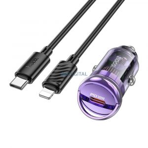 Încărcător auto HOCO tip C + cablu tip C la Apple Lightning 8 pini PD 30W Z53 violet