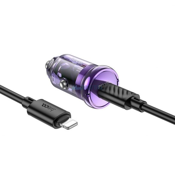 Încărcător auto HOCO tip C + cablu tip C la Apple Lightning 8 pini PD 30W Z53 violet