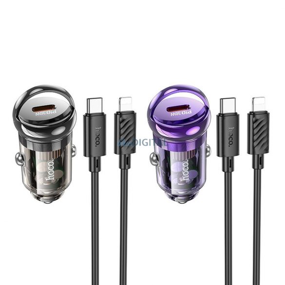 Încărcător auto HOCO tip C + cablu tip C la Apple Lightning 8 pini PD 30W Z53 violet