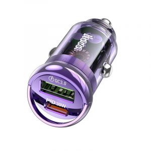 Încărcător auto HOCO Tip C PD30W + QC3.0 Z53A VISION violet transparent