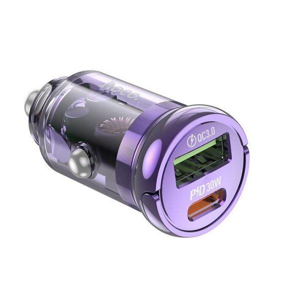 Încărcător auto HOCO Tip C PD30W + QC3.0 Z53A VISION violet transparent